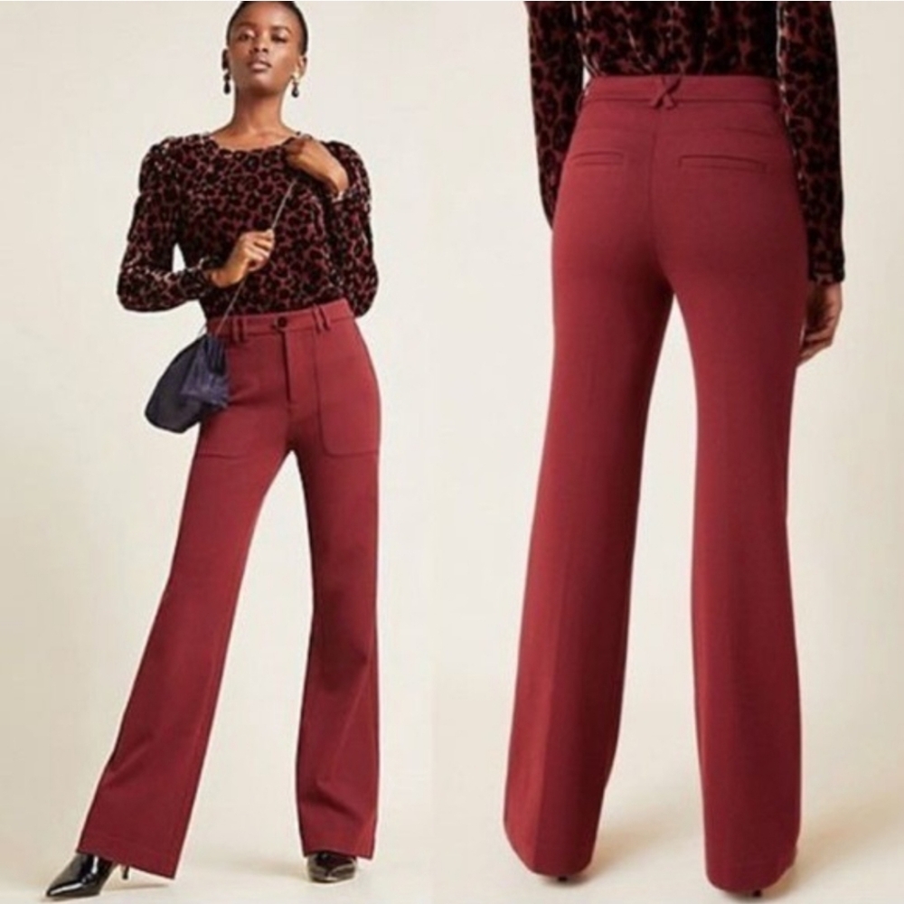 Anthropologie The Essential Trouser Burgundy Red High Rise Wide Leg Pants Sz 4